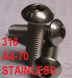 12MM Button Head Socket Screws Grade 316 Stainless Steel